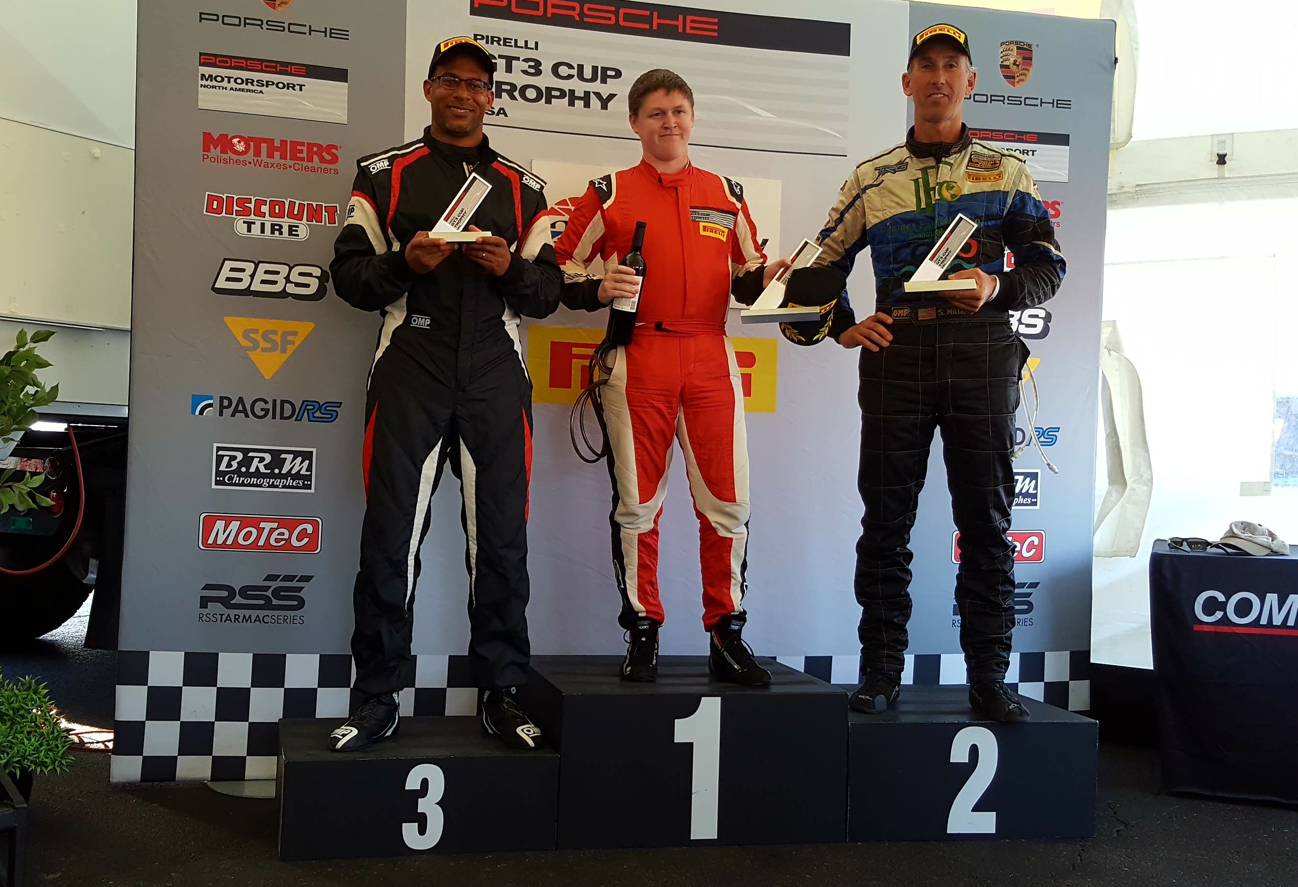 Steve Miller On The Podium at Sonoma Porsche Pirelli GT3 Cup Race